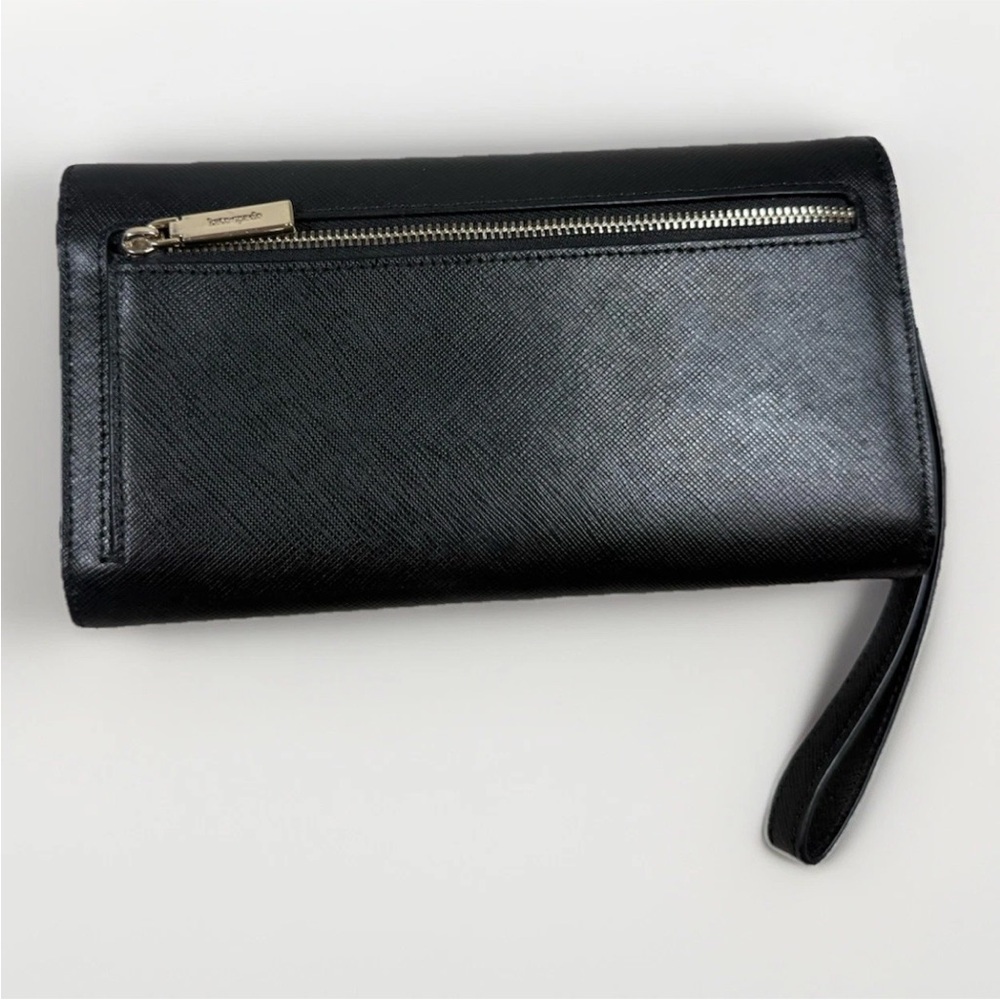 KATE SPADE black leather wristlet wallet phone money holder - Picture 2 of 4